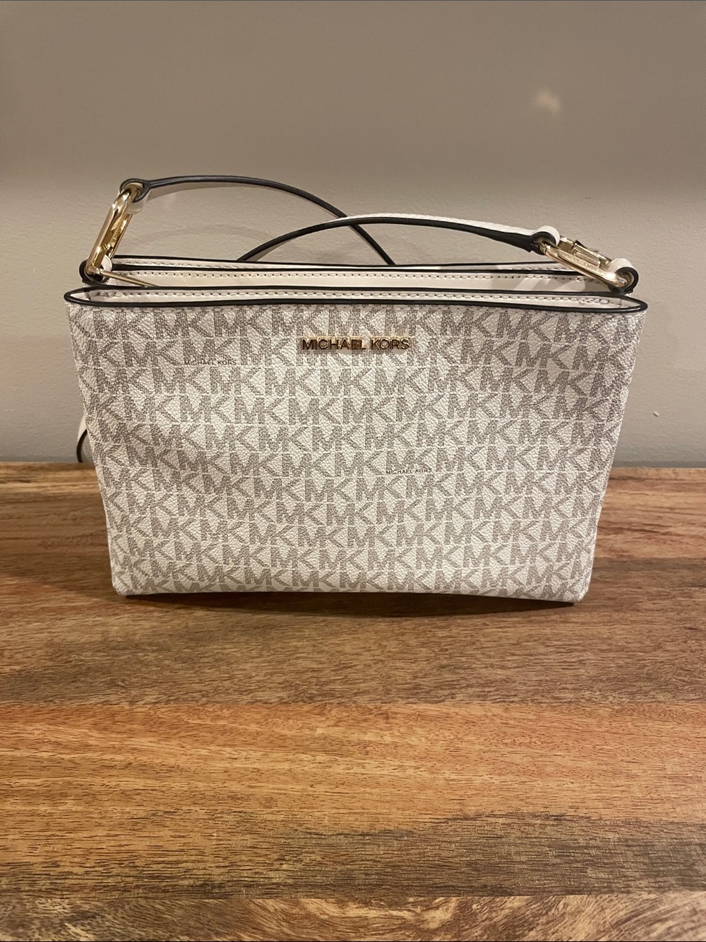 Michael Kors Monogram Crossbody in Vanilla and Acorn